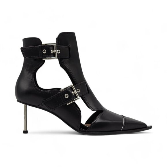 Alexander McQueen Cage Buckle Leather Ankle Booties Black - Picture 2 of 9